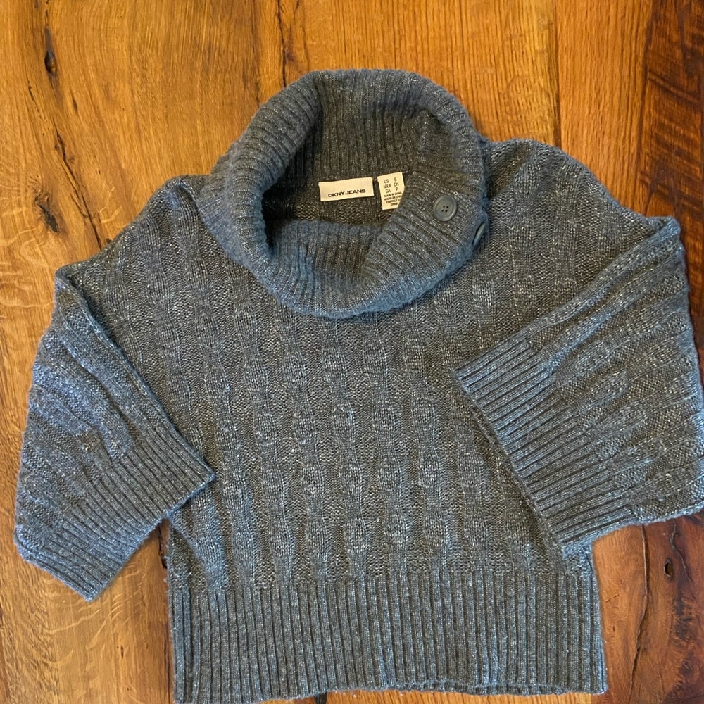 DKNY Classic Gray Cowl Neck Comfy Cozy Sweater, Perfect to Layer, Size Small